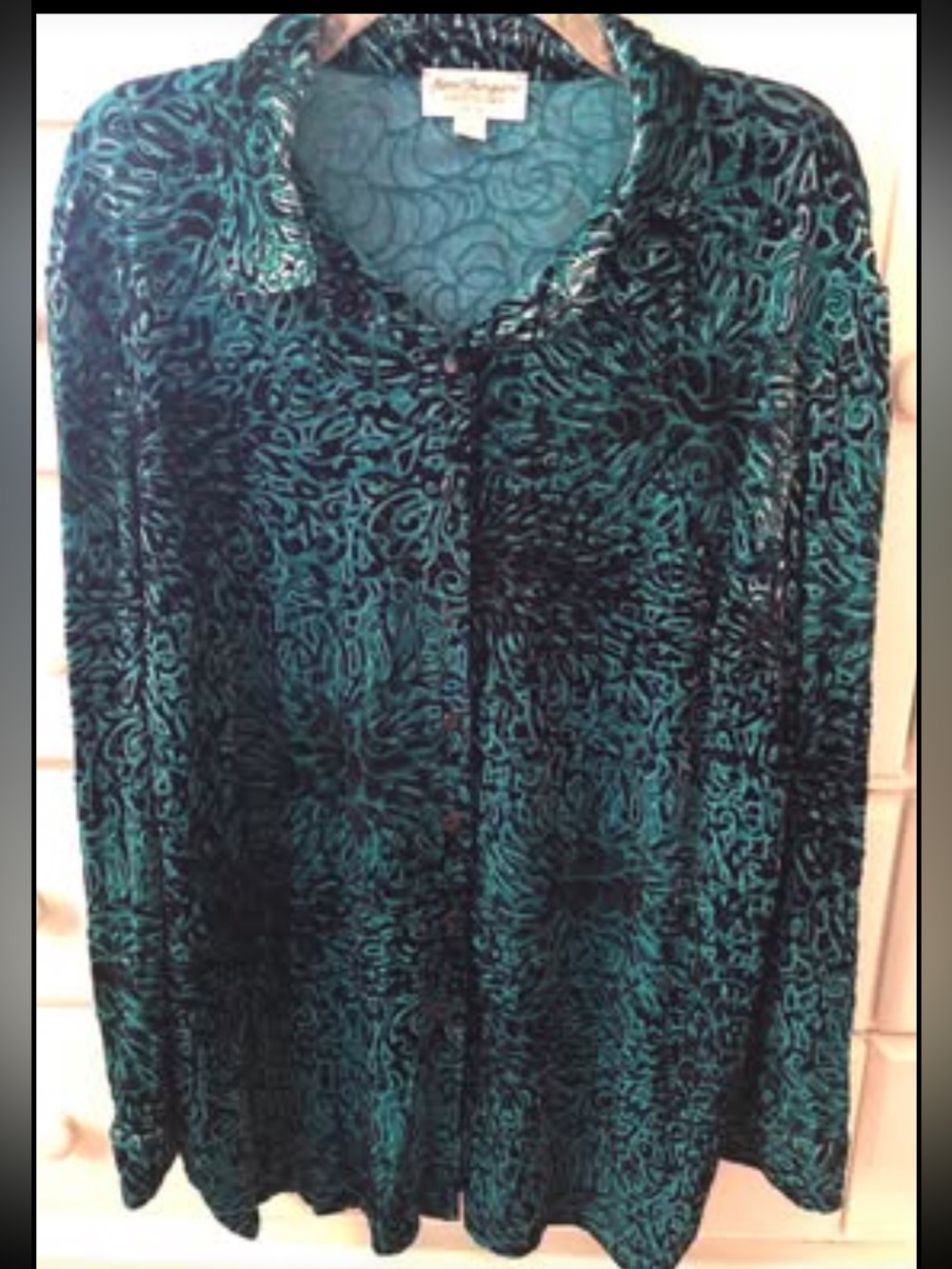 Vintage Norm ThompsonBurnout Velvet Teal Button-Front Shirt